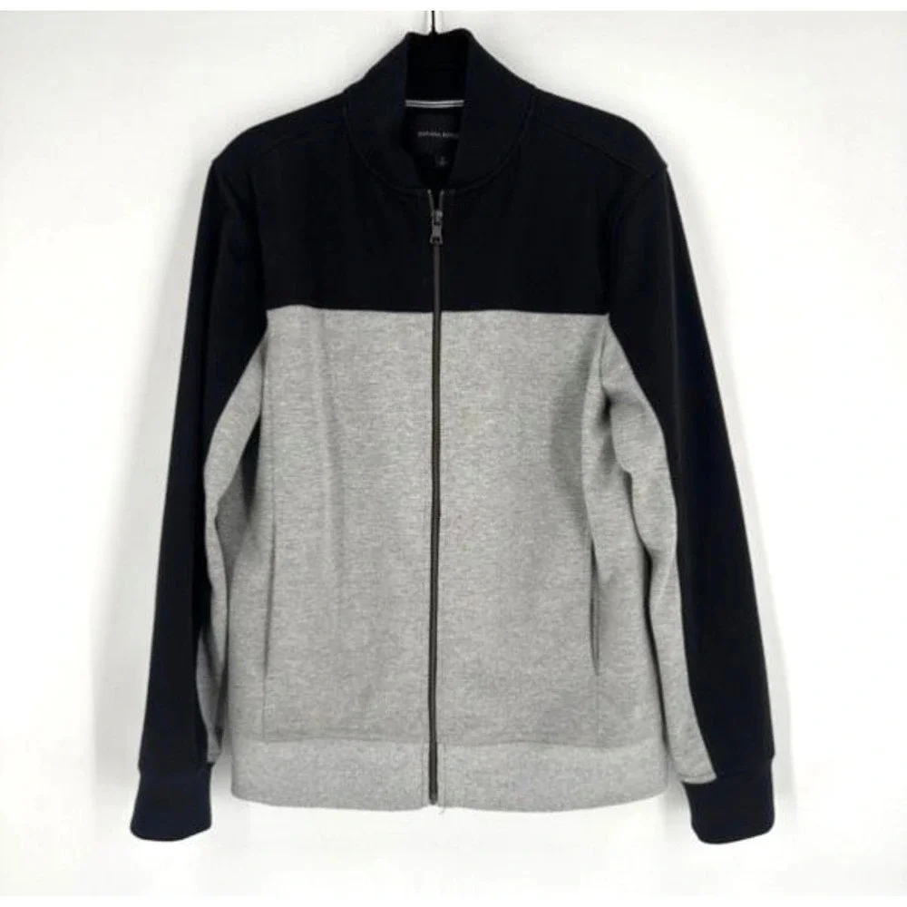 Banana Republic Soft Shell Jacket Men L Gray Black Colorblock Full Zip Coat